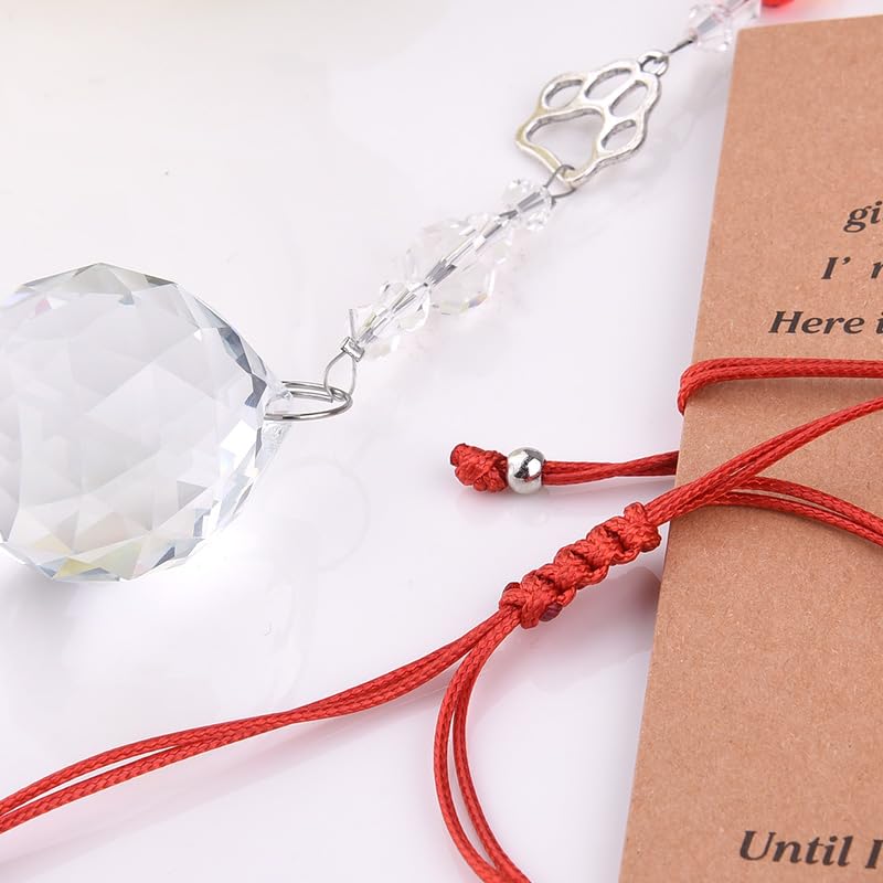 Sisadodo Rainbow Bridge Dog Memorial Gifts for Loss of Dogs Cats Rainbow Bridge Bracelet Keychains Paw Crystal Sun Catcher - color: red