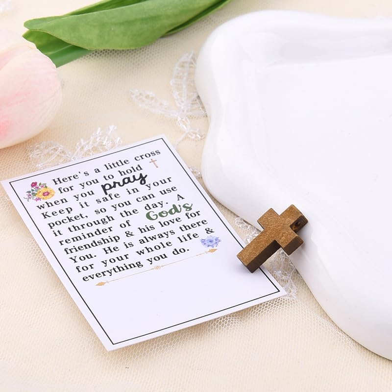 Small Cross Christmas Gifts for Women Christian Wooden Pocket Tokens Christening Communion Communion Confirmation Baptism Gifts for Girl Catholic Religious Xmas Holiday Birthday Gift for Church Friend - color: Religious Greeting Cards with Cross