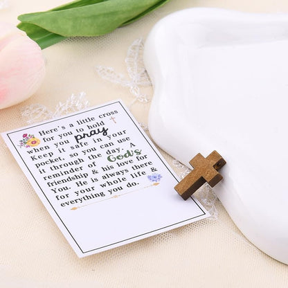 Small Cross Christmas Gifts for Women Christian Wooden Pocket Tokens Christening Communion Communion Confirmation Baptism Gifts for Girl Catholic Religious Xmas Holiday Birthday Gift for Church Friend - color: Religious Greeting Cards with Cross