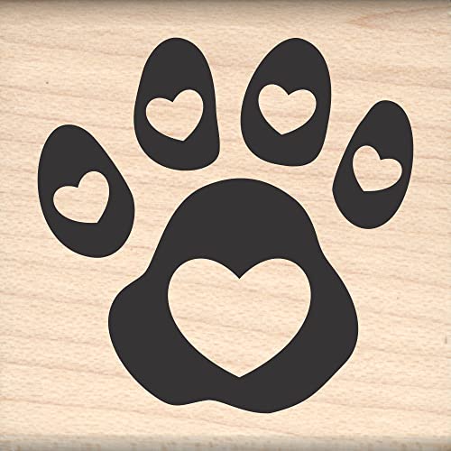Paw Print with Hearts Rubber Stamp - 1.5" x 1.5" - ST 0502a - color: 502a