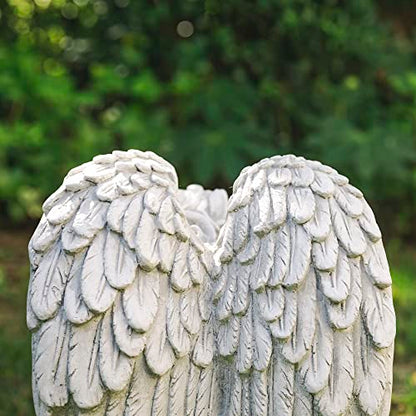 Glitzhome Resting Angel Statue Outdoor Garden Memorail Sculpture, 15in Tall, Cement Gray - style: Resting Angel-B