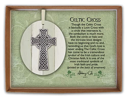 Abbey & CA Gift Celtic Cross MDF Ornament On Cream Ribbon Gift Boxed - style: Celtic Cross MDF