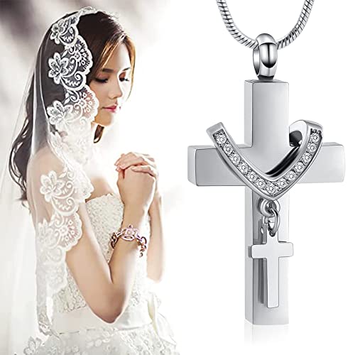 Forever in My Heart Birthstone Personalized Double Cross Urn Pendant Cremation Jewelry for Ashes Cross Ashes Keepsake - color: Customize-1