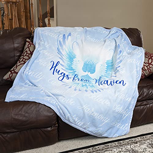 1i4 Group Hugs from Heaven Throw Blanket 50x60, Memorial Sympathy Gift | Ultra Soft Plush Fuzzy Velvet Mink All Season Comfort Blanket Blue