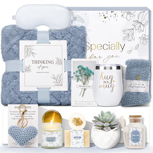 Get Well Gifts for Women Self Care Gifts Basket - Relaxing Spa Care Package After Surgery Feel Better Sympathy Mothersday Birthday Gift for Her Mom Sister Friend Wife (Blue) - color: Blue