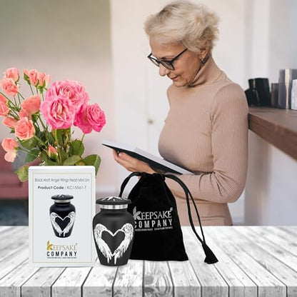 Black Small Urns for Human Ashes - Angel Wings & Heart Mini/Medium/Little Cremation Keepsakes for Ashes - Ash Holders – Urn -ERN - Tiny Urns for Men - Miniature Urn - (Single) from Keepsake Co. - color: Black Matte