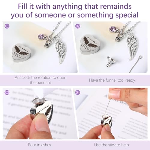 18 Pieces Small Cremation Urn and Jewelry Necklaces for Ashes Set Stainless Steel Keepsake Urns Memorial Locket Waterproof Mini Ash Holders for Human Female Male Loved One(Purple) - color: Purple