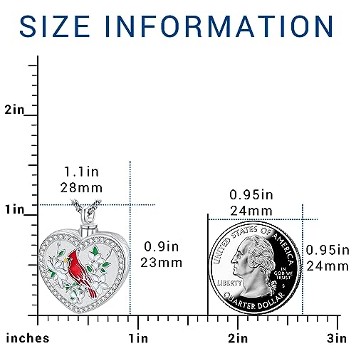 Eusense Cremation Jewelry for Ashes Urn Necklace to Put Ashes In 925 Sterling Silver Memorial Pendant Heart Urn Necklaces for Ashes Necklace for Women Men - style: G-Red Cardinal Urn Necklace