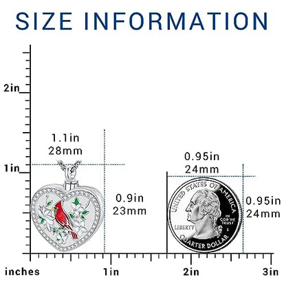 Eusense Cremation Jewelry for Ashes Urn Necklace to Put Ashes In 925 Sterling Silver Memorial Pendant Heart Urn Necklaces for Ashes Necklace for Women Men - style: G-Red Cardinal Urn Necklace