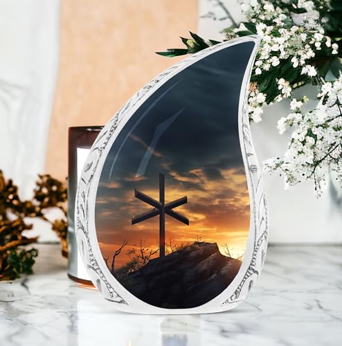 Christ Sunset Cremation Urns for Human Ashes Adult Male - Large Urn for Human Ashes Adult Female - Burial Gift for Funeral - 10inch & 200 Cubic Inches Capacity Include Velvet Bag - color: Christ With Sunset View 1