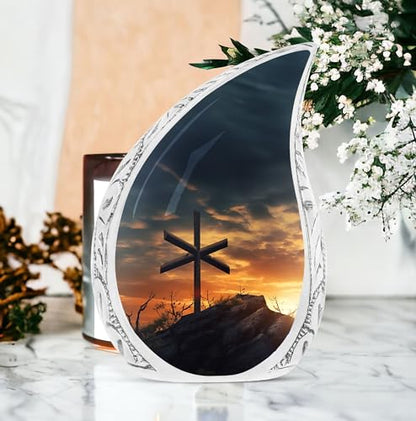 Christ Sunset Cremation Urns for Human Ashes Adult Male - Large Urn for Human Ashes Adult Female - Burial Gift for Funeral - 10inch & 200 Cubic Inches Capacity Include Velvet Bag - color: Christ With Sunset View 1
