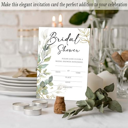 Bridal Shower Invitations, 25 Eucalyptus Invites with Envelopes for Bridal Shower Reception Engagement Party, Greenery Wedding Party Cards - A03 - style: Greenery 3