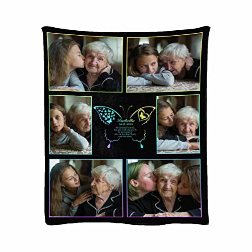 LOSARON Custom Sympathy Blanket with Photo You Will Always in My Memory Rainbow Butterfly Personalized Bereavement Picture Fleece Throw Blanket for Loss of Grandma Mother - color: No.10