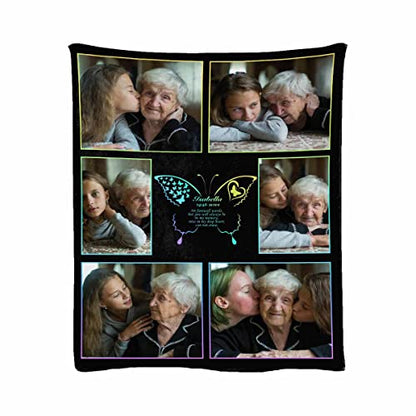 LOSARON Custom Sympathy Blanket with Photo You Will Always in My Memory Rainbow Butterfly Personalized Bereavement Picture Fleece Throw Blanket for Loss of Grandma Mother - color: No.10