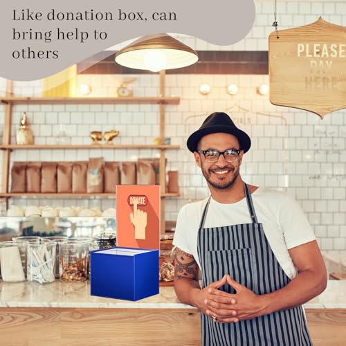 Bucherry 3 Pcs Acrylic Donation Box with Slot, 6 x 5 x 5 Inches Blue Ballot Suggestion Raffle Ticket Box with Sign for Fundraising, Raffle, Collecting, Donating, Voting - color: Blue