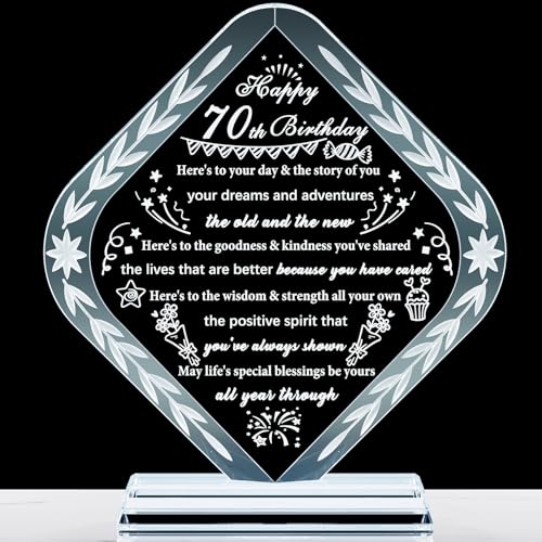YWHL 70th Birthday Gifts for Women Men Meaningful Crystal Happy 70th Birthday Decorations Gift Best Gifts for 70 Year Old Mom Grandma Wife Dad Born in 1955 - style: 70th Birthday Gifts