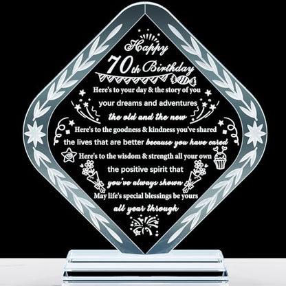 YWHL 70th Birthday Gifts for Women Men Meaningful Crystal Happy 70th Birthday Decorations Gift Best Gifts for 70 Year Old Mom Grandma Wife Dad Born in 1955 - style: 70th Birthday Gifts