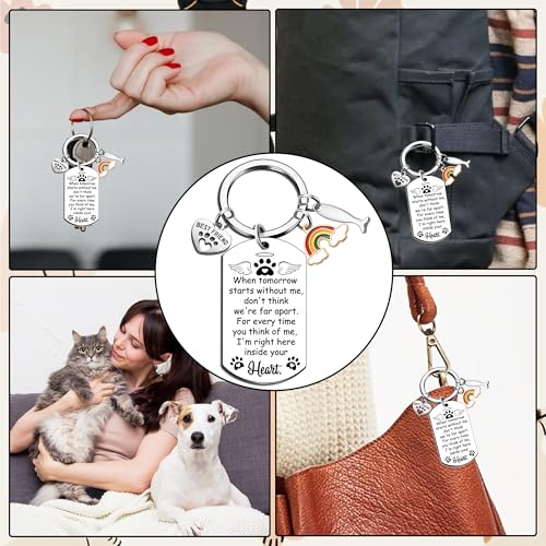 Pet Memorial Gifts for Dogs Cats - Loss of Cat Dog Sympathy Gift Rainbow Bridge Paw Keychain for Women Men Pet Lovers