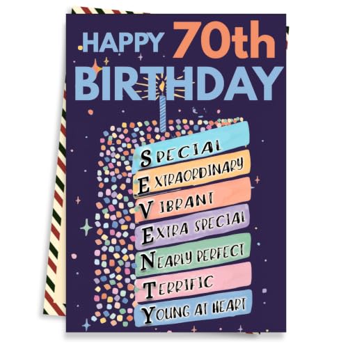 70th Birthday Card, Happy 70th Birthday CardS for Women Men with Seal and Envelope, 70 Year Old Birthdayy Cards for Mom Dad Grandma Grandpa Wife Husband Friend - color: 70th