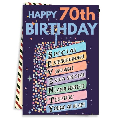 70th Birthday Card, Happy 70th Birthday CardS for Women Men with Seal and Envelope, 70 Year Old Birthdayy Cards for Mom Dad Grandma Grandpa Wife Husband Friend - color: 70th