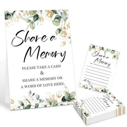 Share A Memory Cards For Celebration Of Life Decorations Ideas - 30 Greenery Memorial Cards and 1 Sign, Guest Book Alternative for Funeral Graduation Wedding Bridal Shower Anniversary Retirement - style: Greenery