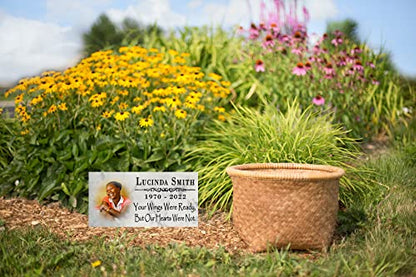 Memorial Stone With Picture - Loved One Loss Gift Custom Photo Marble Memory Plaque 12" x 6" (Your Wings Were Ready) - color: Your Wings Were Ready