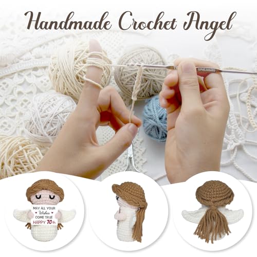 70th Birthday Gifts for Women Men, 1956 70th Birthday Decorations, Happy 70 Year Old Gifts for Family Friends - Handmade Positive Angel Crochet Doll - style: 70th Birthday Gifts