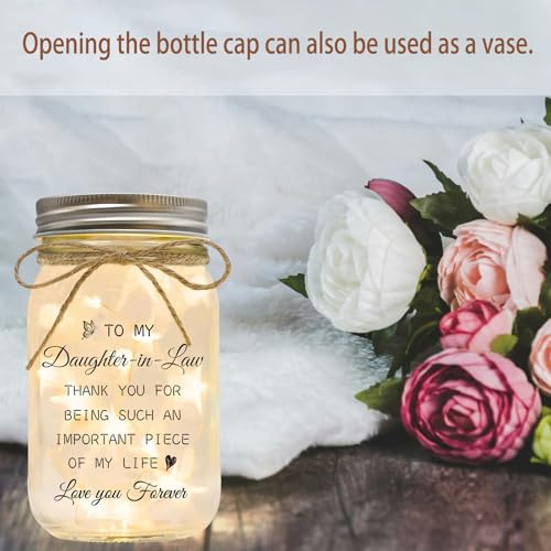 Daughter in Law Gifts, Daughter in Law Birthday Gifts from Mother in Law | Mothers Day Valentines Christmas Wedding Gifts for Mason Jar Night Lights - color: Daughter-in-Law123