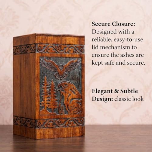 Wooden Urn for Human Ashes Adult Male/Women - Rosewood Funeral Cremation Urn for Ashes - Eagle Wooden Urns Hand-Crafted (M(9.5X5.5) 172 Cu) - color: M( 9.5x5.5) 172 Cu