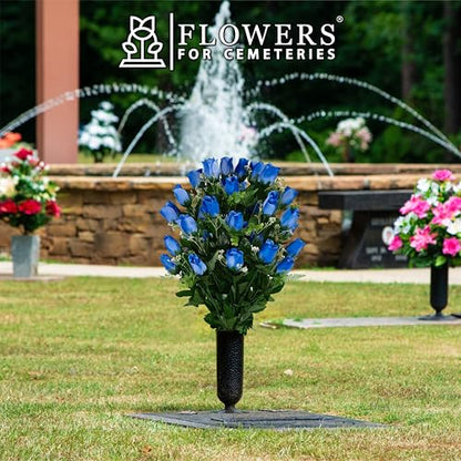Artificial Cemetery Flowers - Gravesite Flowers - Blue Roses - color: Blue Roses, size: (1) Bouquet