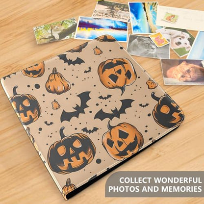 JIPONI Cute Halloween Pumpkin Large Photo Album, DIY Leather Cover Scrapbook Albums for 4x6 5x7 6x8 Pictures, Self Adhesive Memory Book for Wedding, Baby, Family - color: Skull Pumpkin