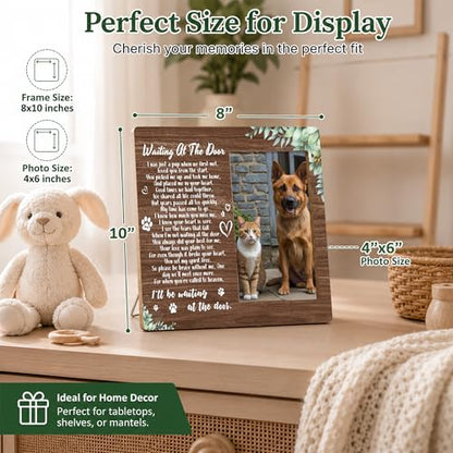 Pet Dog Cat Memorial Photo Frame - Waiting At The Door Dogs Wooden Tabletop Picture Frame - Sympathy Memorial Gifts For Loss Of Dog Cat Owner - In Loving Memory Greenery Frames Favors -03 - style: Greenery