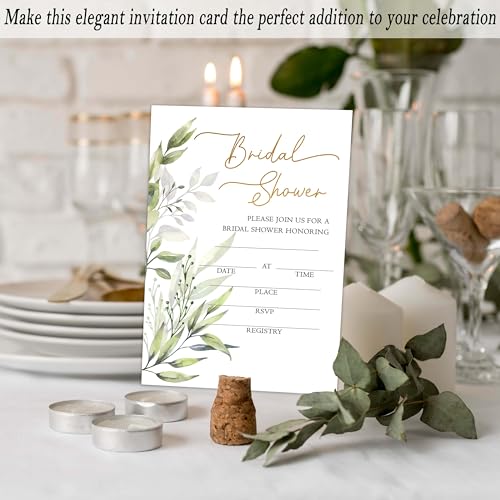 Bridal Shower Invitations, 25 Eucalyptus Invites with Envelopes for Bridal Shower Reception Engagement Party, Greenery Wedding Party Cards - A01 - style: Greenery 1
