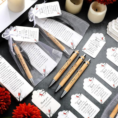 Sayglossy 200 Pcs Cardinal Funeral Gifts Celebration of Life Gifts Set Memorial Decorations for Sympathy Include 50 Ballpoint Pens 50 Bookmark 50 Poem Cards and 50 Organza Bags - style: Cardinal