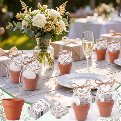 30 Sets Thank You Party Favors for Guests Terracotta Flowerpot Seedling Soil BlocksSeed Packets Organza Gift Bags Thank You Cards and Plant Labels for Bridal Shower Baptism Wedding Party(Butterfly) - style: Butterfly