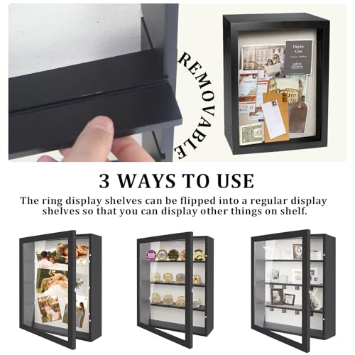 11x14 Shadow Box Display Case with Linen Back and Removable Shelves | Shadow Box Picture Frame, Wooden Memory Box for Wedding Bouquet, Photos, Medals, Keepsakes (Black)
