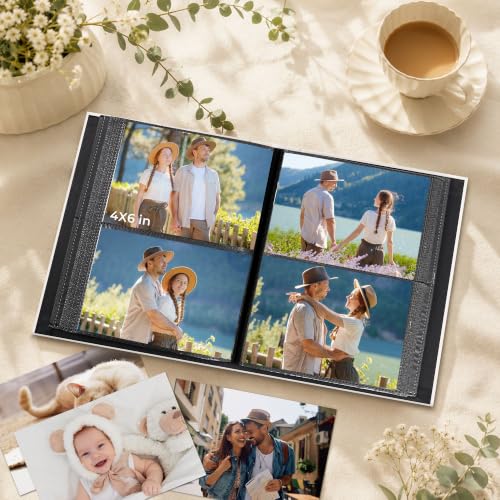 Vienrose 4x6 Couples Photo Album 200 Pockets DIY Cover Tweezers Beige | fabric cover photo book, acid free inner pages, couple themed crystal stickers, tweezers, slip in photo album - color: Romantic Couple, size: 200 Pockets