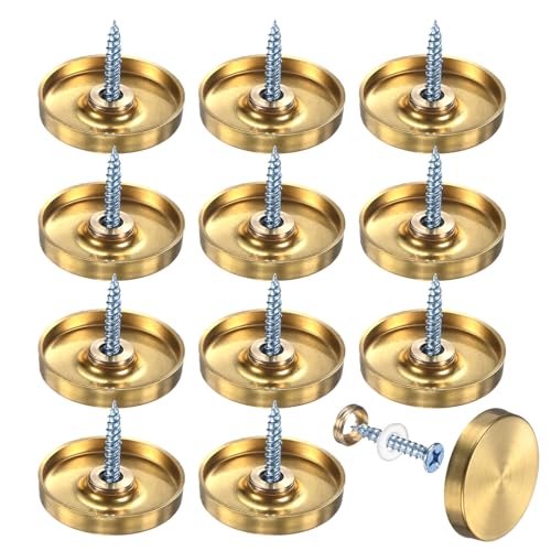 M METERXITY 12-Pack Screw Covers Caps, 1.18" Dia Stainless Steel Brushed Mirror Decorative Screws Cap Nails Fasteners for Sign Advertising Hardware/Bathroom Upholstery Head Covers [Gold Tone] - color: Gold Tone, size: 1.18"