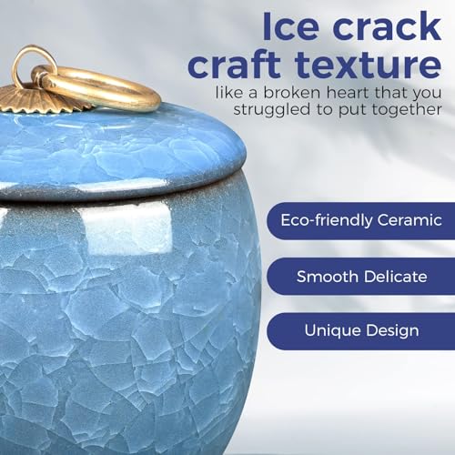 Small Urns for Human Ashes Keepsake, Ceramic Ice Crack Memorial Keepsake Cremation Urns Token Urns Mini Sharing Funeral Urns with Black Premium Box,Sky Blue - color: Sky Blue
