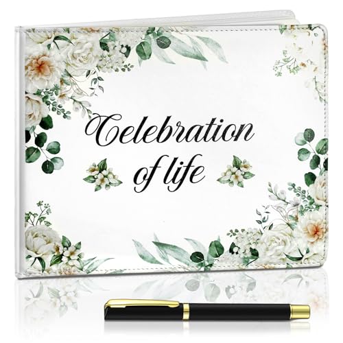 Patelai Funeral Guest Book with Pen Memorial Service Celebration of Life Sign in Book for Funeral Leather Cardinal in Loving Memorial Gift, 112 Pages(Flower) - style: Flower