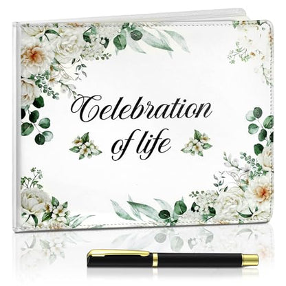 Patelai Funeral Guest Book with Pen Memorial Service Celebration of Life Sign in Book for Funeral Leather Cardinal in Loving Memorial Gift, 112 Pages(Flower) - style: Flower