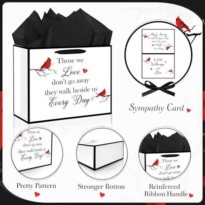 Cardinal Sympathy Gift Bag for Loss of Loved One Memorial Wrapping Paper Bag with Tissue Paper Sympathy Card Those We Love Don't Go Away Bag for Funeral Loss of Dog Pet Mom Dad Husband Bereavement - color: Cardinal