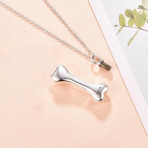 Dreamboat Pet Cremation Urn Necklaces for Dog Cat Ashes 925 Sterling Silver Paw Print Keepsake Pendant Memorial Jewelry Gifts for Women Men - style: 01F-Bone Vial