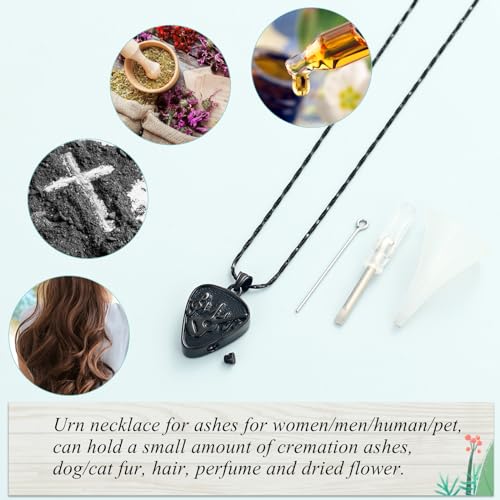 Imrsanl Guitar Pick Cremation Urn Necklace for Ashes - color: Black-Guitar Pick