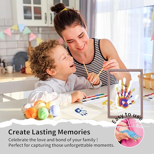 CHERRY CHEERS Family Handprint Kit, DIY Craft Keepsake Wooden Frame, Endless Gift Set, Non-Toxic Paints, Transparent Sheets (Brown) - color: Brown