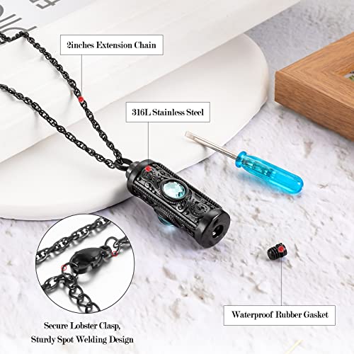 XIUDA Crystal Cremation Urn Necklace for Ashes Keepsake Stainless Steel Memorial Pendant with Flower - color: Water Blue