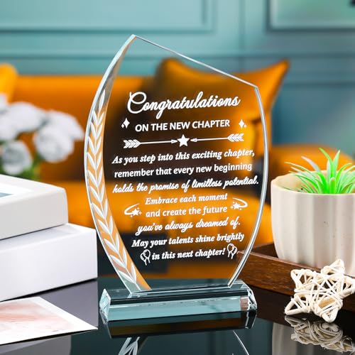 Congratulations New Job Gifts for Women Men, Crystal Plaque | Congrats on New Job Promotion Gifts for Coworker Leader Employee Boss, Farewell, Graduation, Engraved Keepsake Decor - style: Next chapter
