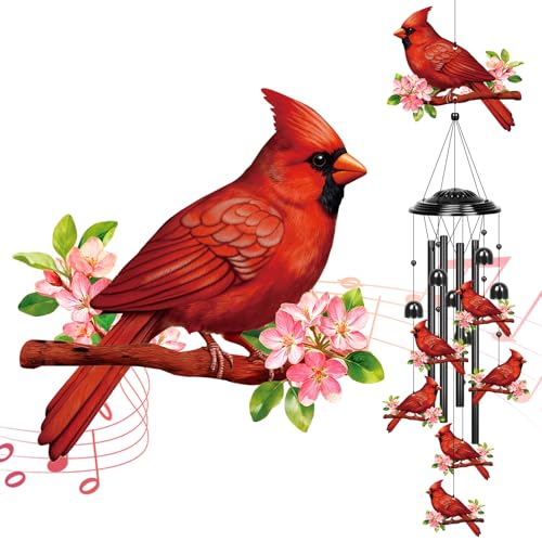 YHmall Cardinal Chimes for Outside, 35” Birthday Gifts for Women Grandma | Memorial Gifts for Mom Colorful Metal Wind Chime Cardinal Decor for Home Yard Patio Garden Outdoor