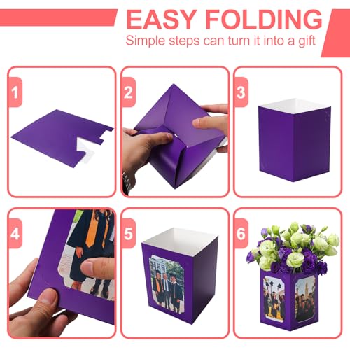 15 Pack Graduation Box Centerpieces for Table 6/7 In Photo Display - color: Purple