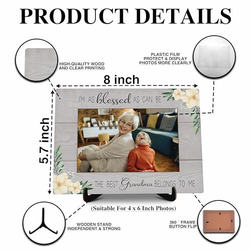 Grandma Pictures Frame, I'm As Blessed As Can Be The Best Grandma Belongs To Me Photo Frame, Grandma Gifts From Grandson Granddaughter, Farmhouse Home Living Room Bedroom Decoration -a26 - color: Best Grandma